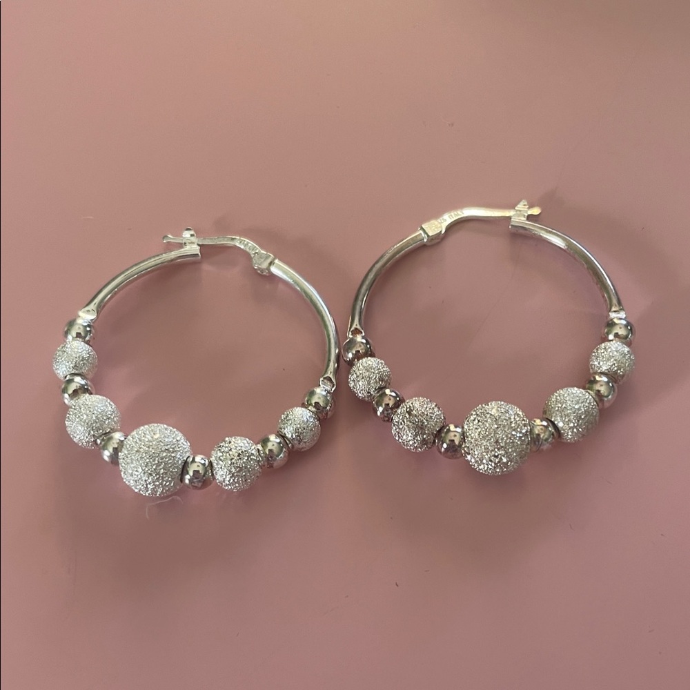 925 Italy Beaded Hoop Earrings Vintage